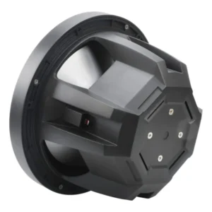 Close-up view of a professional speaker driver and grille