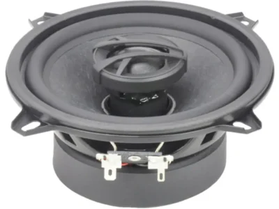 Close-up view of a car tweeter installed on the dashboard for high-frequency sound clarity