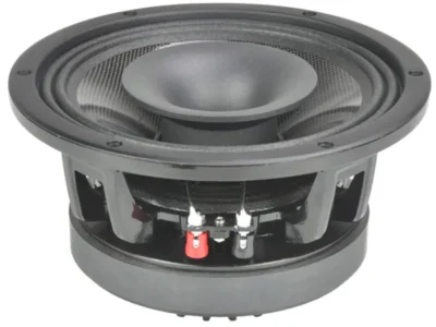 A close-up view of a high-performance speaker driver, showcasing its cone, voice coil, and magnet structure, emphasizing quality components for audio manufacturing