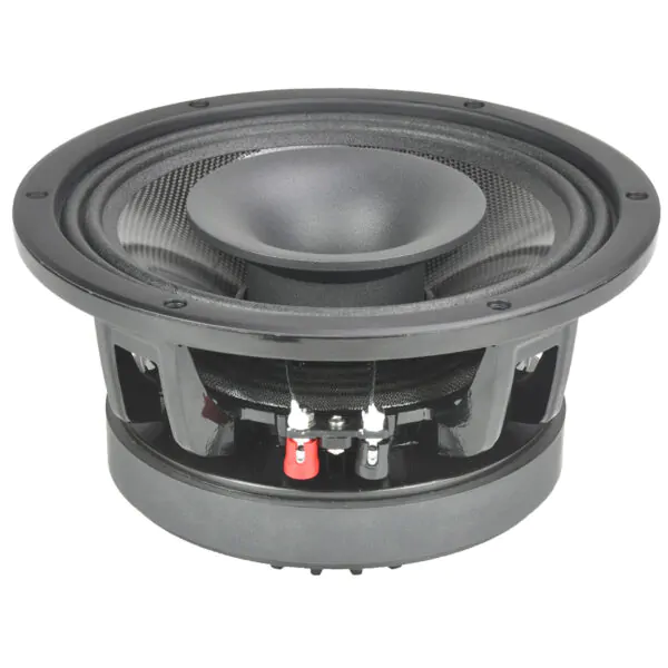 A close-up view of a high-performance speaker driver, showcasing its cone, voice coil, and magnet structure, emphasizing quality components for audio manufacturing
